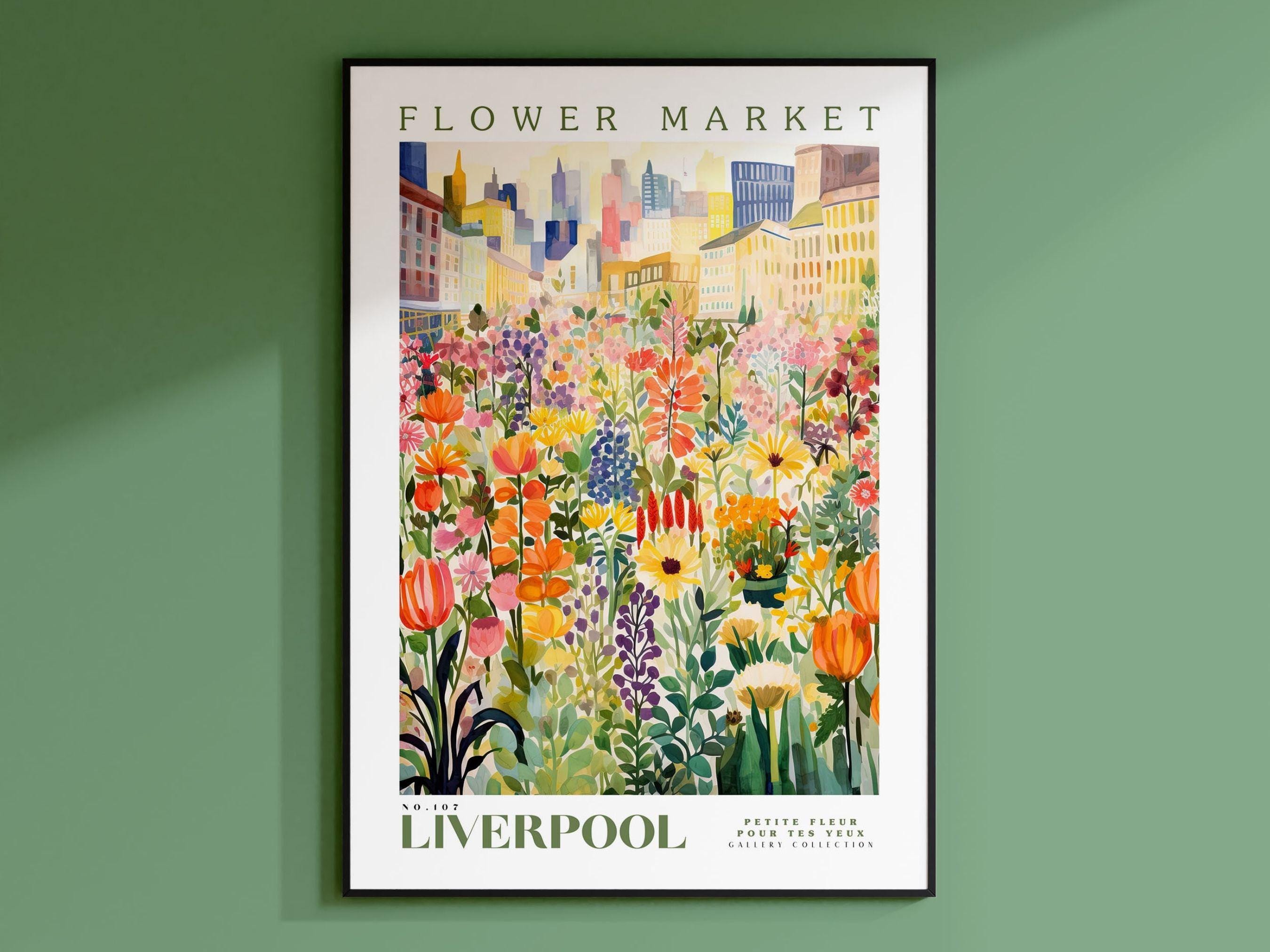 Flower Market Liverpool Print, Liverpool Travel Art, Botanical Wall Art, Green Wall Art, Trendy Wall Art, Floral Illustration