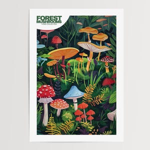 Impresiones de hongos, póster de hongos, ilustraciones de hongos, decoración de hongos, impresiones botánicas, hongos vintage, arte de pared de hongos, arte retro
