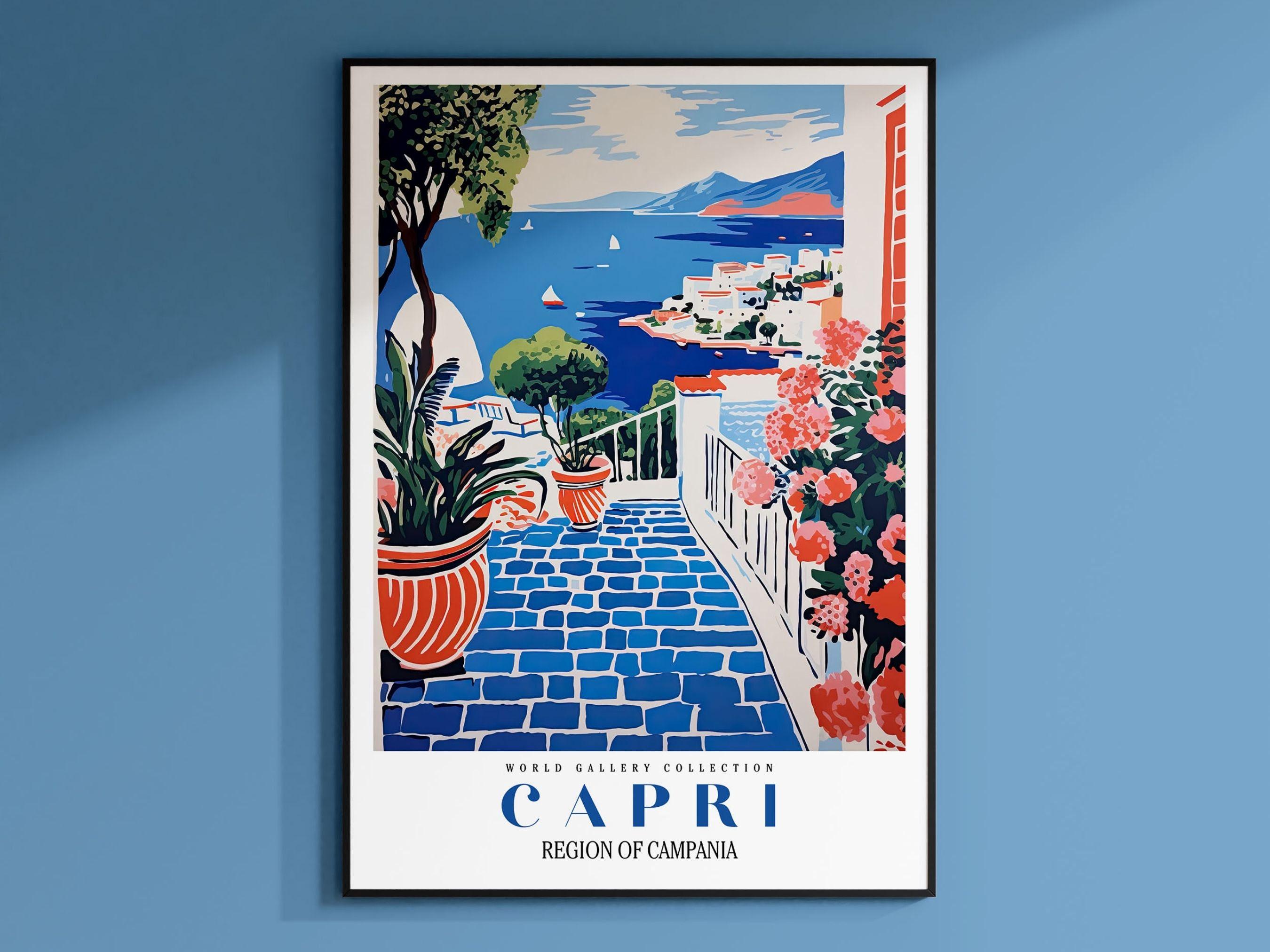 Capri Italy Wall Art, Italy Travel Poster, Blue Capri Beach Print