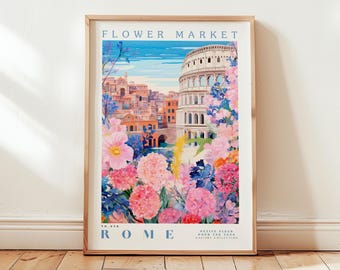 Rome, Flower Market Prints,  Flower Prints, Romantic Art, City Prints, Travel Art Prints, Botanical Prints, Floral Print, Wall Art