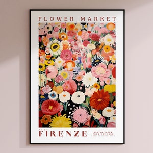 Flower Market Firenze Print, Italy Travel Art, Large Modern Poster, Botanical Wall Art, Green Wall Art, Trendy Wall Art, Floral Illustration