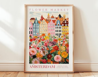 Amsterdam, Flower Market Prints,  Flower Prints, Romantic Art, City Prints, Travel Art Prints, Botanical Prints, Floral Print, Wall Art