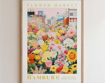 Hamburg Flower Market Print, Romantic Botanical Cityscape Wall Art