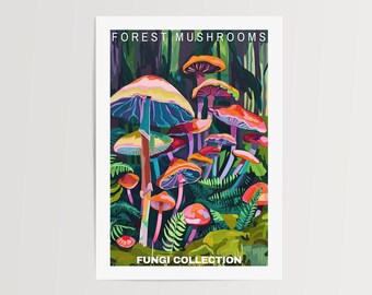Impresiones de hongos, póster de hongos, ilustraciones de hongos, decoración de hongos, impresiones botánicas, hongos vintage, arte de pared de hongos, arte retro