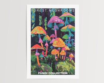 Impresiones de hongos, póster de hongos, ilustraciones de hongos, decoración de hongos, impresiones botánicas, hongos vintage, arte de pared de hongos, arte retro