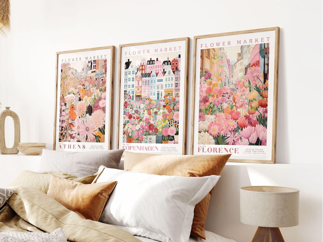 Set of 3 -, Flower Market Prints, Flower Prints, Romantic Art, City ...