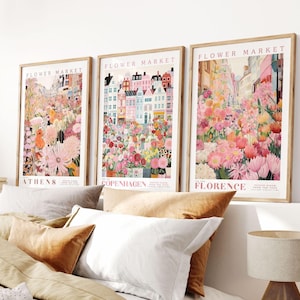 Set of 3 -, Flower Market Prints,  Flower Prints, Romantic Art, City Prints, Travel Art Prints, Botanical Prints, Floral Print, Wall Art