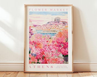 Athens, Flower Market Prints,  Flower Prints, Romantic Art, City Prints, Travel Art Prints, Botanical Prints, Floral Print, Wall Art