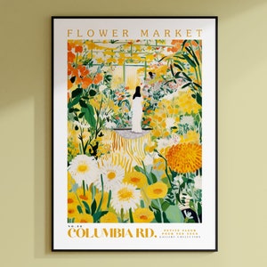 Flower Market Columbia Rd. Print, London Flower Market, Botanical Art, Yellow Flowers, White Daisy, Orange Peony, Columbia Road Dandelion