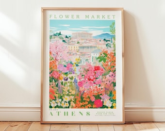 Athens, Flower Market Prints,  Flower Prints, Romantic Art, City Prints, Travel Art Prints, Botanical Prints, Floral Print, Wall Art