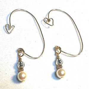 Pearl and gold EarHugs the most comfortable non-pierced dangle earrings ever, also available as pierced or clip-ons, your choice
