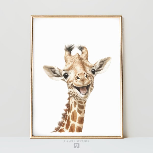 Happy Baby Giraffe Wall Print | Cute Laughing Baby Giraffe Cub | Animal Print | Watercolor Painting | Safari Nursery Art Printable Wall Art