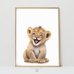 Happy Baby Lion Wall Print | Cute Laughing Baby Lion Cub | Happy Animals | Watercolor Painting | Safari Nursery Wall Art Printable Wall Art