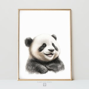 Impression murale Happy Baby Panda | Bébé panda qui rit | Animaux heureux | Peinture à l'aquarelle | Art mural de pépinière Safari Art mural imprimable