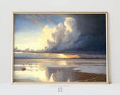 Winter Lake Sunset Landscape Painting | Neutral Colors | Printable Wall Art | Home Decor | Digital Download