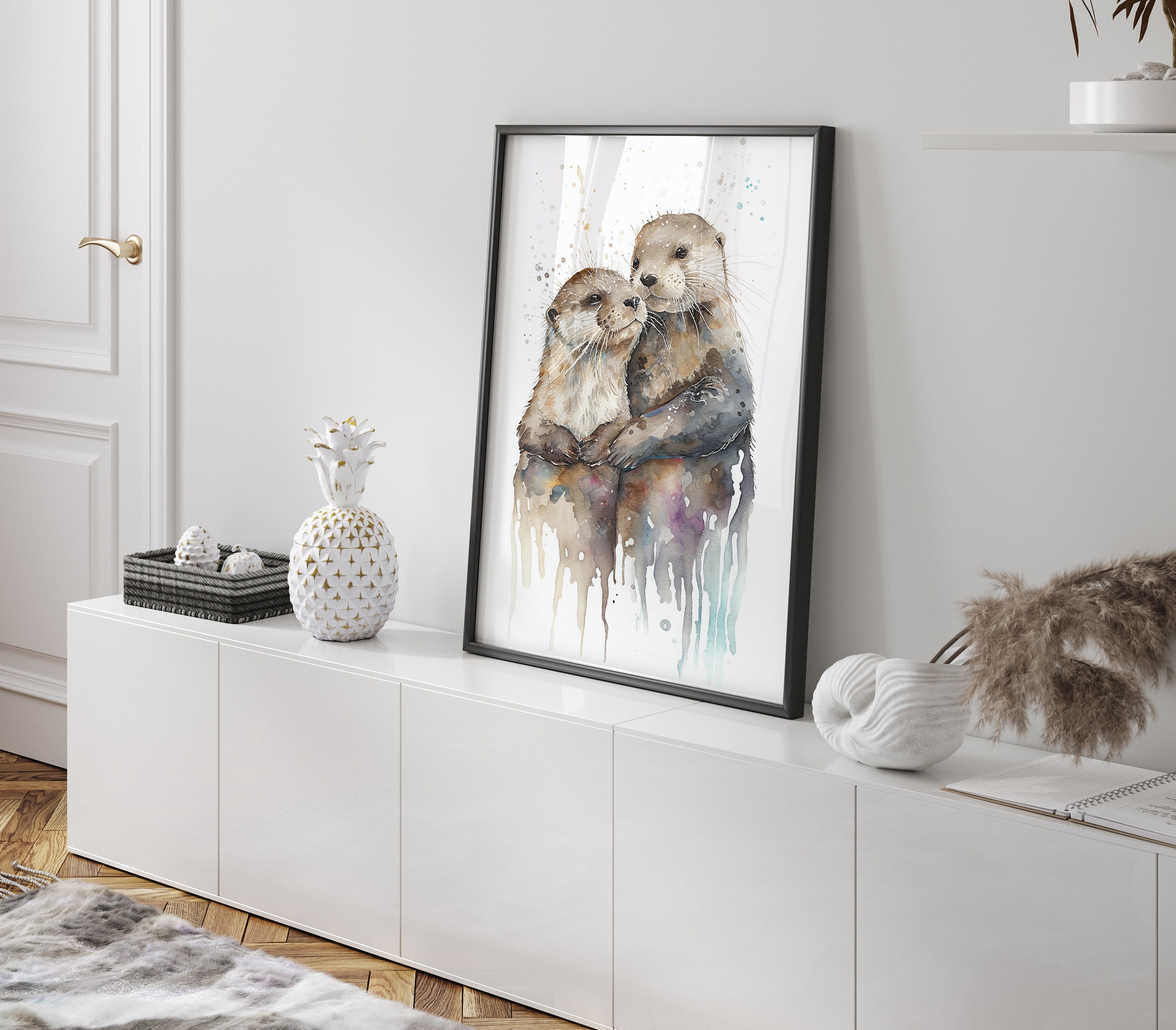 Discover Otter Couple Watercolor Wall Art Print | My Otter Half Decor | Adorable Animal Nursery Wall Poster, No Frame