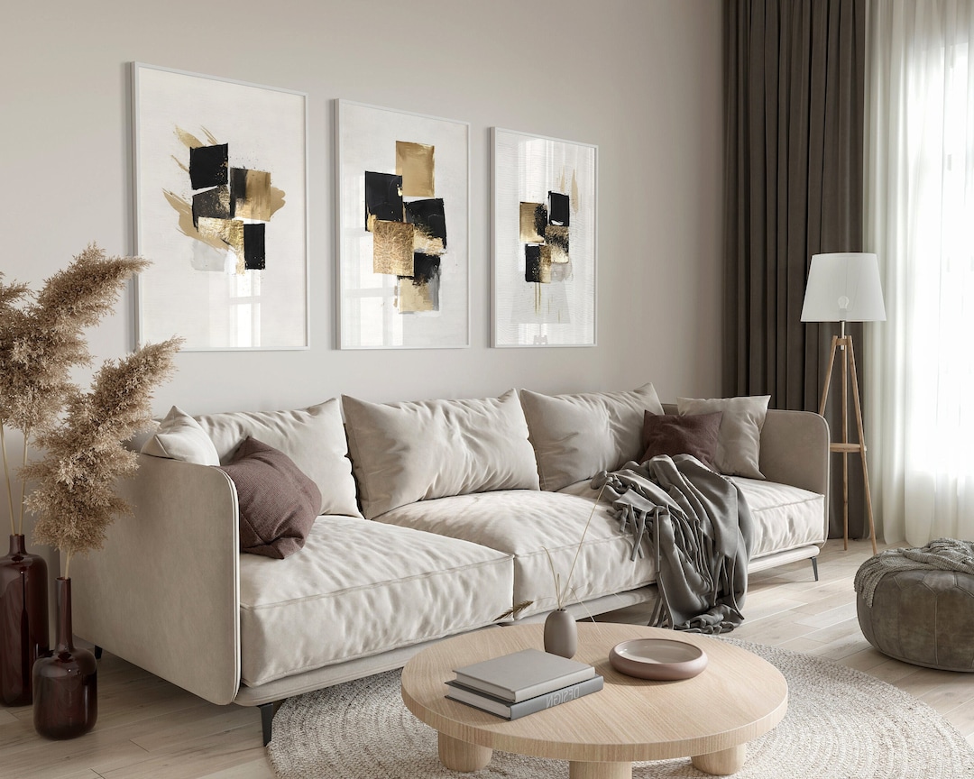 Abstract Gold Black Beige SET of 3 Printable Wall Art Print | Neutral ...