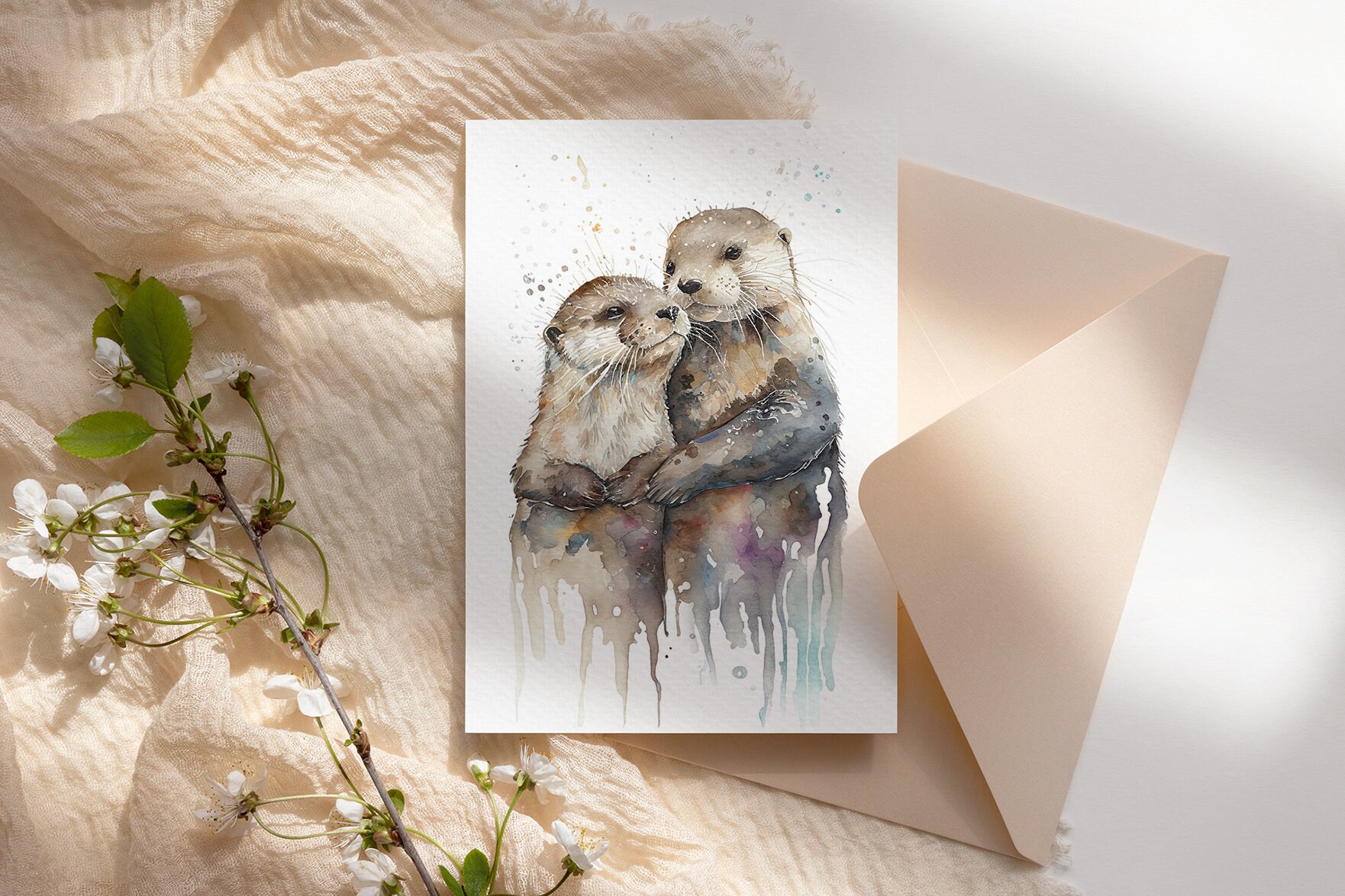 Discover Otter Couple Watercolor Wall Art Print | My Otter Half Decor | Adorable Animal Nursery Wall Poster, No Frame