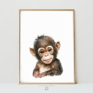 Happy Baby Monkey Wall Print | Laughing Baby Monkey Chimp | Happy Animals | Watercolor Painting | Safari Nursery Wall Art Printable Wall Art