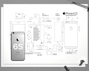 iPhone 6S Teardown template, iPhone template, framed iPhone, iPhone Wall Art, iPhone Frame Art
