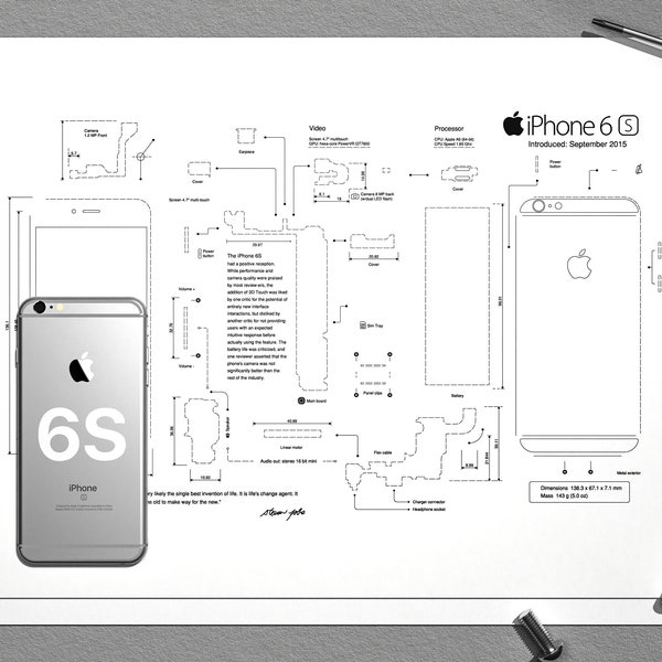 iPhone 6S Teardown template, iPhone template, framed iPhone, iPhone Wall Art, iPhone Frame Art