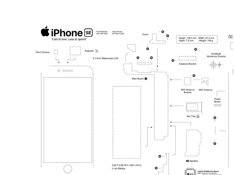 IPhone SE 2020 Teardown Template, iPhone Teardown, Framed Iphone ...