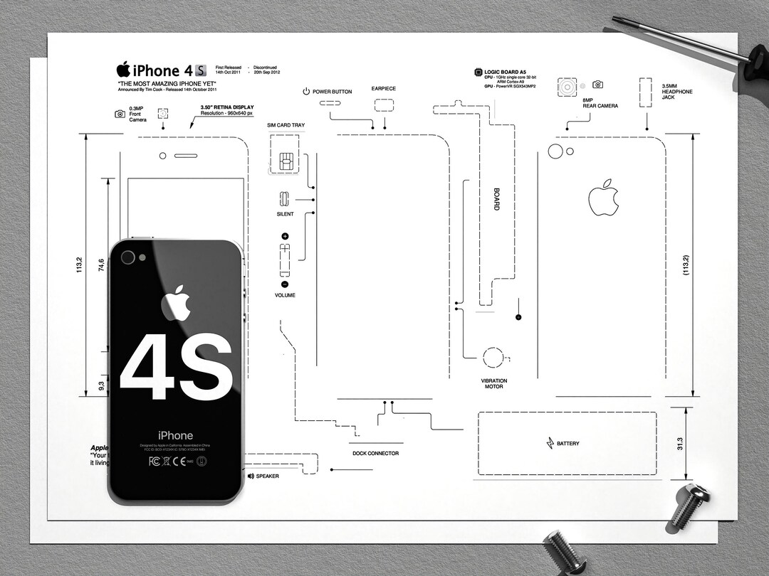 iPhone4 標本アート ホワイト Framed iPhone 4 White, Apple iPhone ART, Disassembled Phone