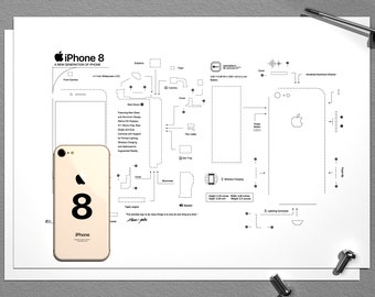 iPhone 8 teardown template, iPhone teardown, framed iPhone 8, iPhone frame