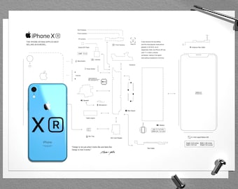 iPhone XR teardown template, iPhone teardown, framed iPhone XR, iPhone frame