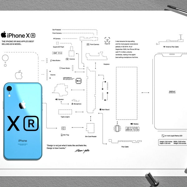 iPhone XR teardown template, iPhone teardown, framed iPhone XR, iPhone frame