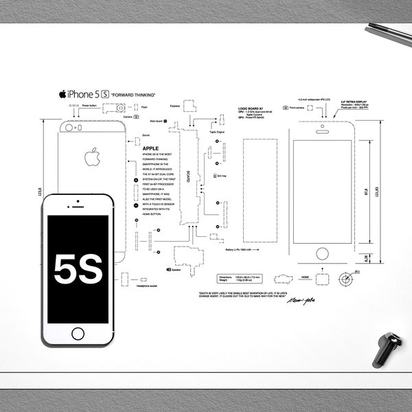 iPhone 5S Teardown-sjabloon | A3 | iPhone-framesjabloon, ingelijste iPhone, iPhone-muurkunst, iPhone-framekunst