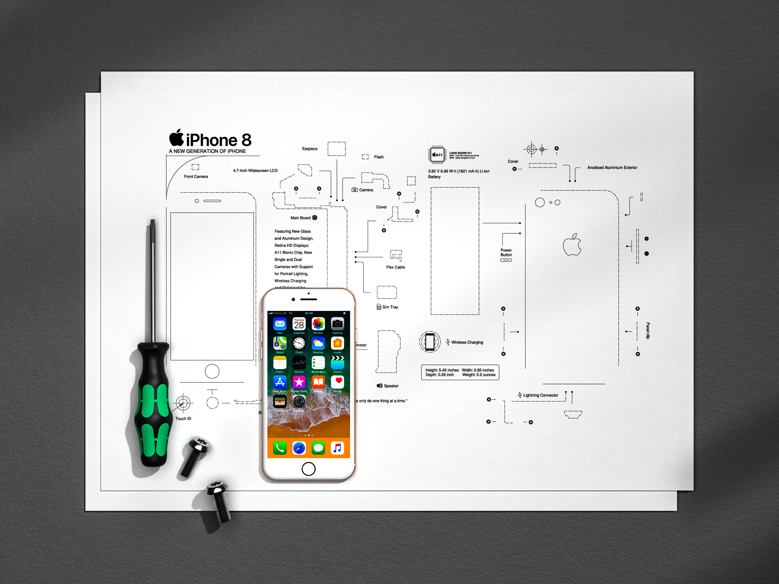 IPhone 8 Teardown Template, iPhone Teardown, Framed iPhone 8, iPhone