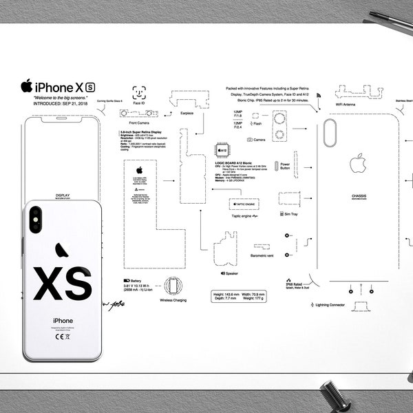 iPhone XS Teardown Template, iphone xs Teardown, gerahmtes iPhone, iPhone Rahmen