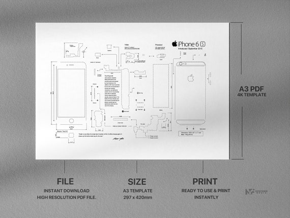 iPhone 6s 分解図 アートフレーム IPhone 6s Teardown Art - Digital Template - Apple - iPhone