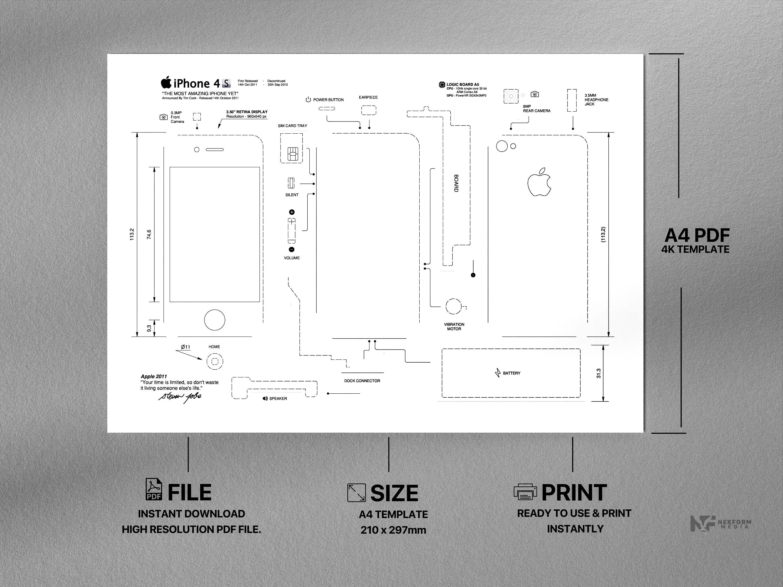 A4 iPhone 4S Frame Template, iPhone Template, Framed Iphone