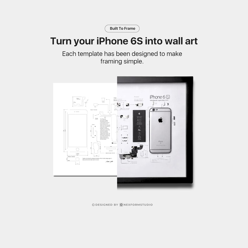 Sjabloon voor het demonteren van de iPhone 6S, iPhone-sjabloon, ingelijste iPhone, iPhone-muurdecoratie, iPhone-lijstdecoratie afbeelding 2