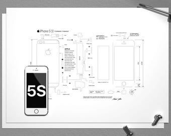 iPhone 5S Teardown template | A3 | iPhone frame template, framed iPhone, iPhone Wall Art, iPhone Frame Art
