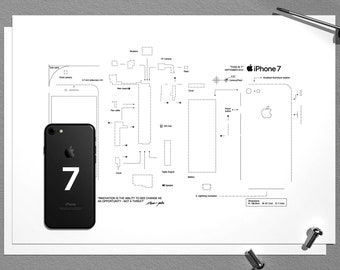 iPhone 7 Teardown Template, iPhone teardown template, framed iPhone, iPhone Wall Art, iPhone Frame Art