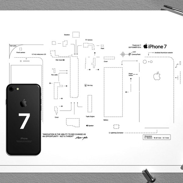 iPhone 7 Teardown Template, iPhone teardown template, framed iPhone, iPhone Wall Art, iPhone Frame Art