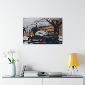 JDM Car Under Sakura Trees Painting | High Quality | Canvas Art | Wall Print | Car Poster