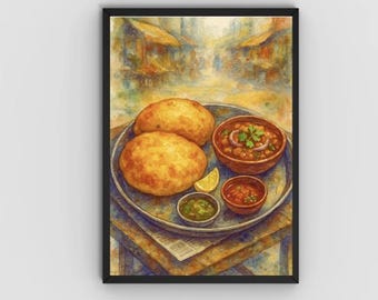 Chole Bhature Art Print, Indian Kitchen Decor (Digital Download)