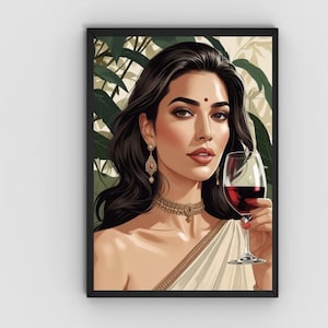 Modern Indian Woman Drinking print, Desi print, Indian Wall Art, South Asian Art, Brown Girl, Desi Wine Art, 2 sizes