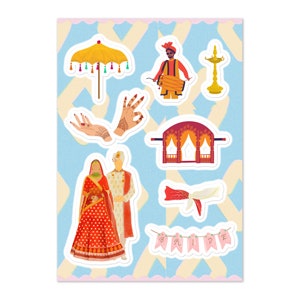 Indian desi sticker sheet, Indian wedding stickers, Indian bride stickers, funny cute Indian gift, south asian, 8 stickers!
