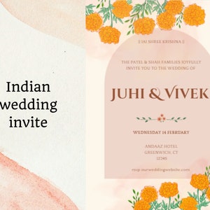 Convite de casamento indiano, calêndula, salve a data, cartão de casamento do sul da Índia, cartão de convite de casamento indiano, digital, arquivo Canva 5x7 8x10