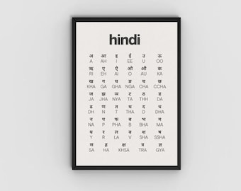 Hindi Alphabet Poster, Indian Language Art (Digital Download)