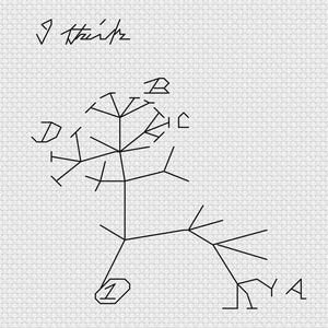 May include: A black and white line drawing of a tree with branches and leaves. The tree is labeled with the letters A, B, C, D, and 1.