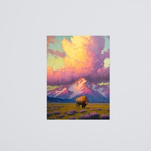 Bison Wall Art Wyoming Art American Bison Gift Mountain Poster