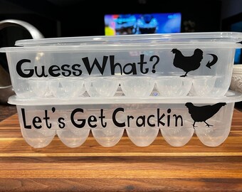 Pair of 12 count egg storage containers. Super Cute Phrases on Each. Fast Shipping. Made by Mommy/Daughter Duo.  Sturdy!