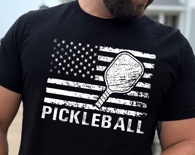 Unisex Pickleball Shirt , Pickleball Player Gift American Flag with Pickleballs , Cool Funny Pickleball Team Shirt ,Playing Pickleball Tee