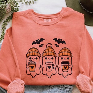 Ghost Ice Coffee, Spooky Season,Halloween Party Shirt, Fall Graphic Shirt,Cute Ghost Drinking Coffee Sweatshirt, Fall Coffee Lover Hoodie